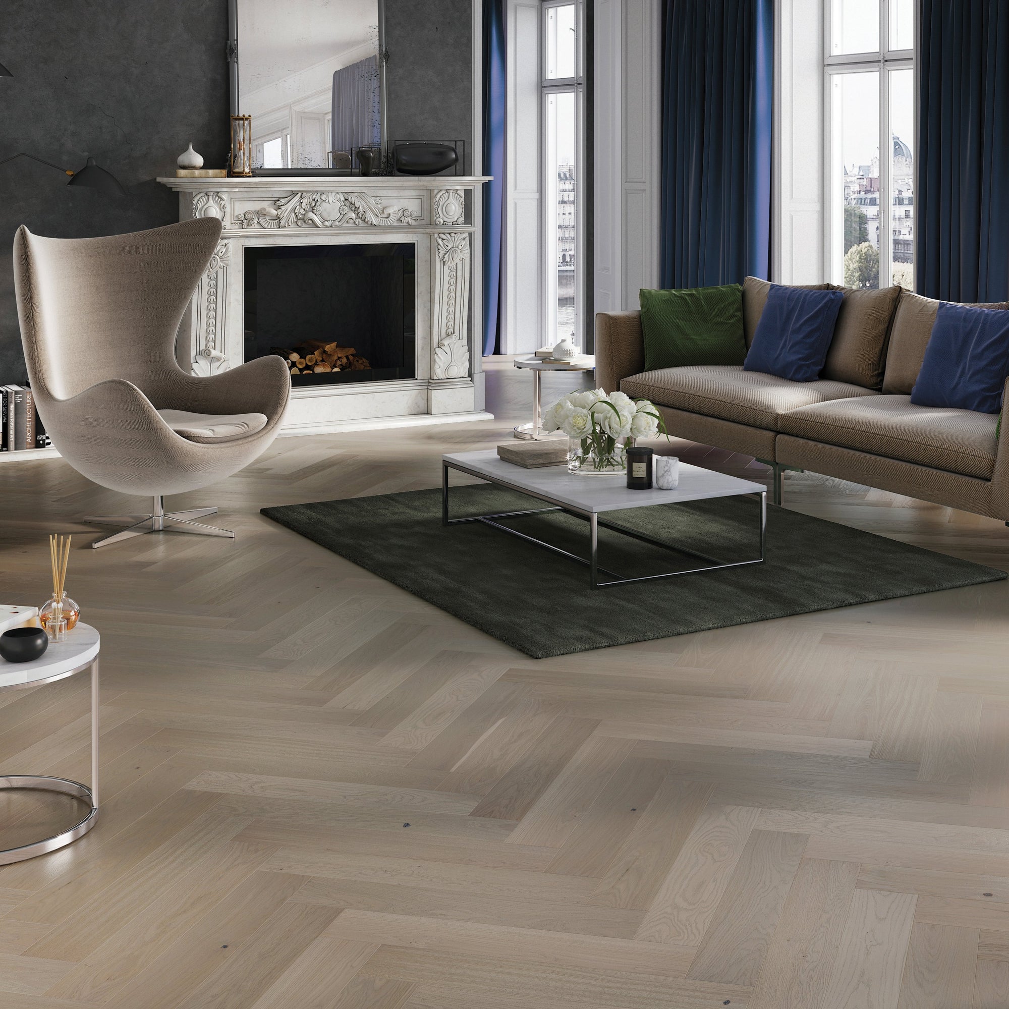 Brushed & Stained Ashton & Rose Gillow natural oak engineered hardwood flooring from our Herringbone collection